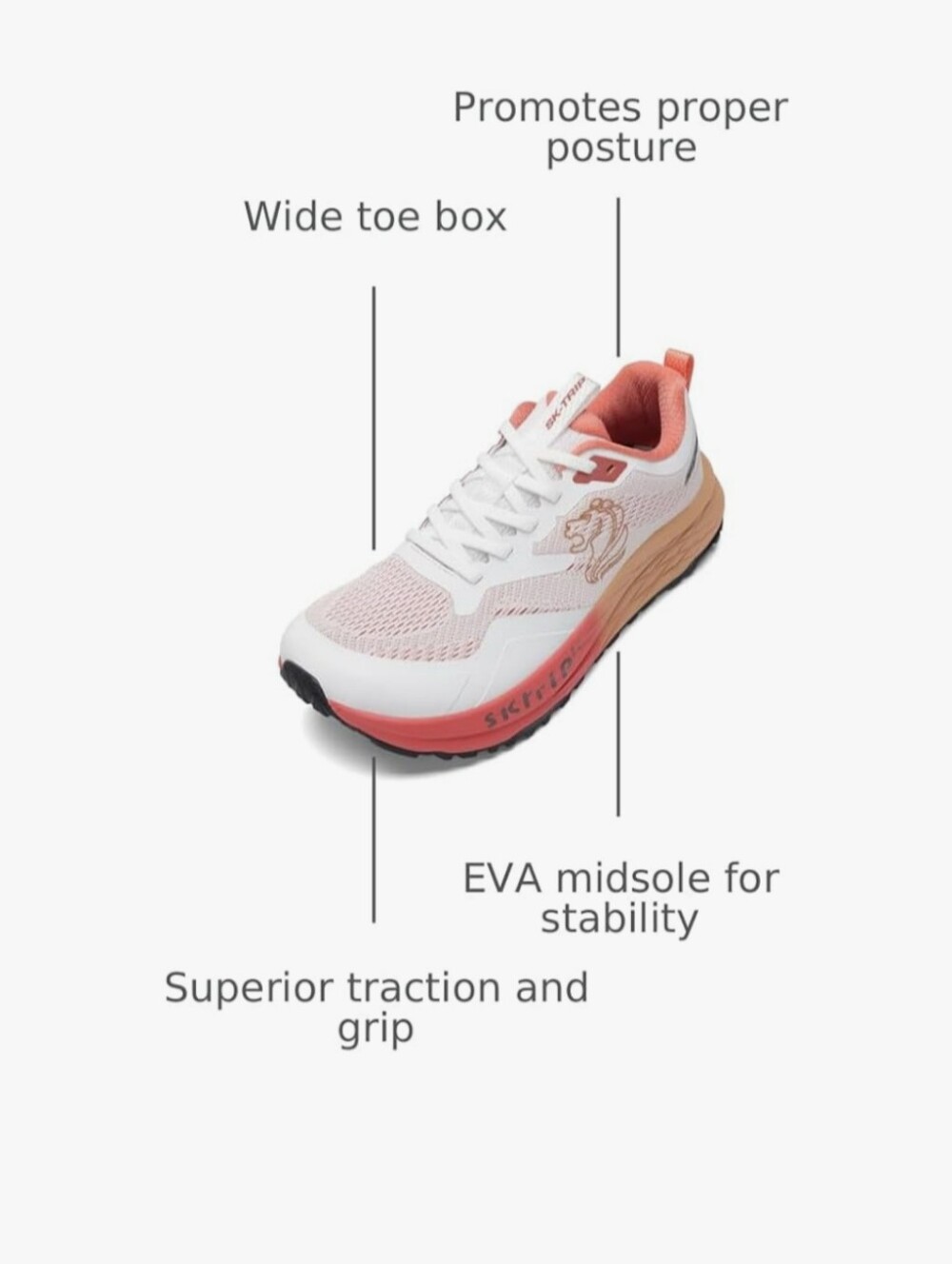 Women's Coral and White Athletic Running Sneakers with Supportive EVA Midsole